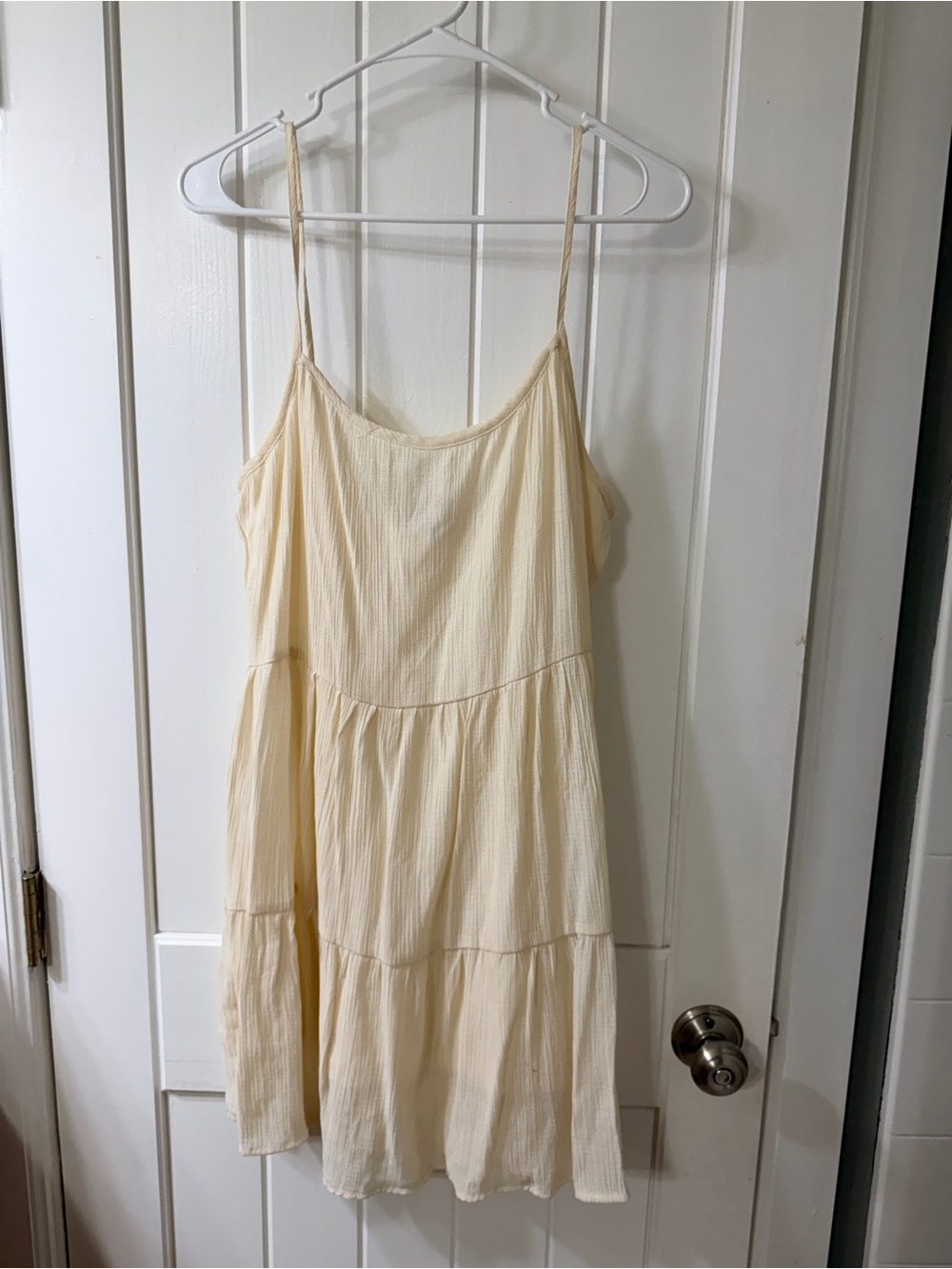 Divided Cream Tiered Spaghetti Strap Dress